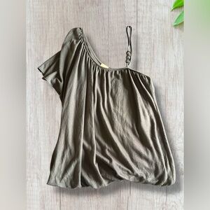 Ella Moss Grey/metallic One-Shoulder Short Sleeve Top